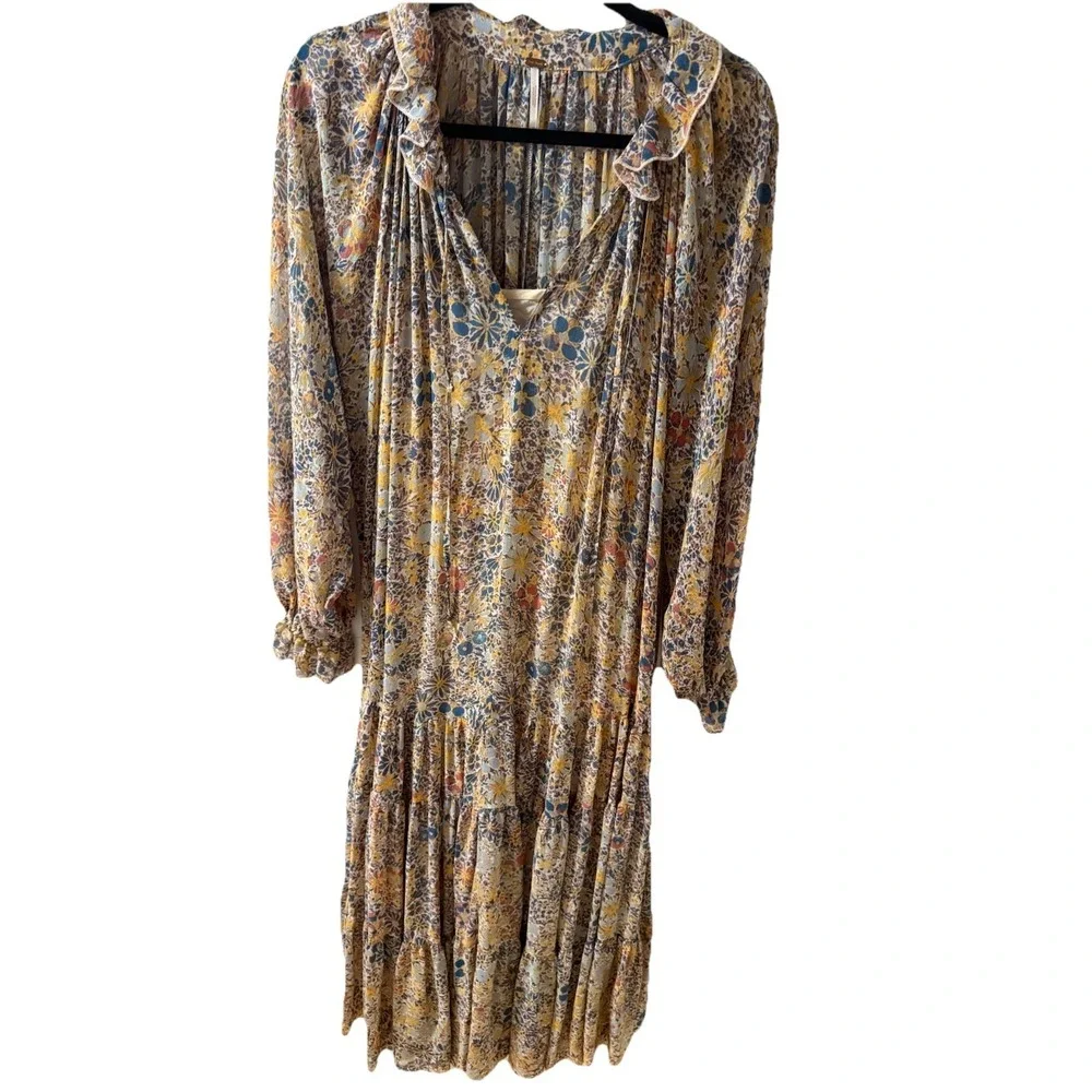 Free People Feeling Groovy Maxi Dress Floral Print Boho V-Neck‎ Black M_4